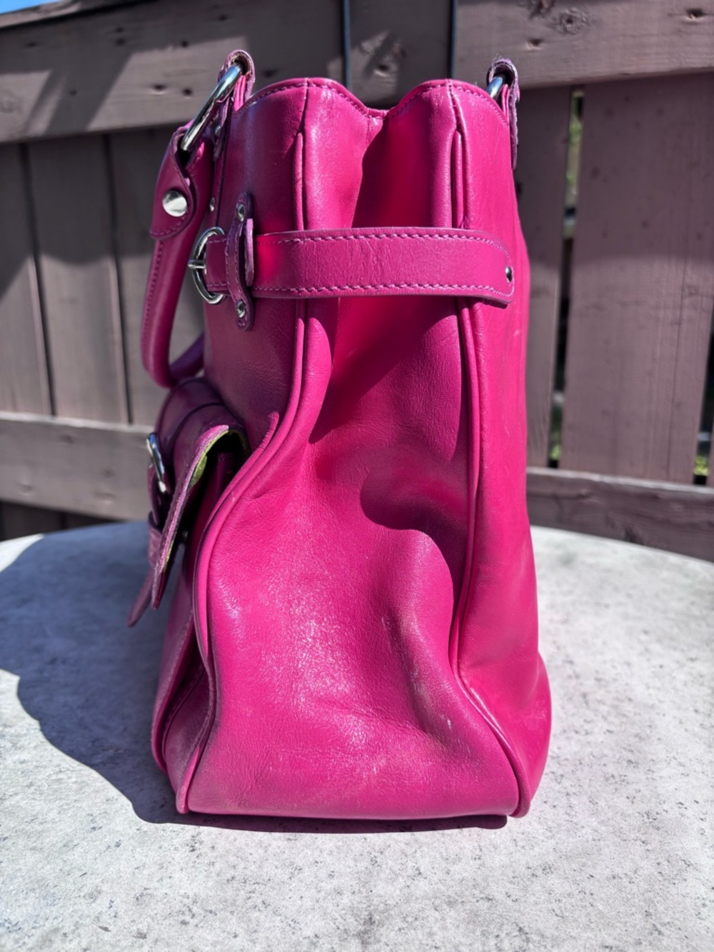 Nordstrom’s Pink Leather Shoulder Tote with Front Buckle Pockets - Picture 5 of 11